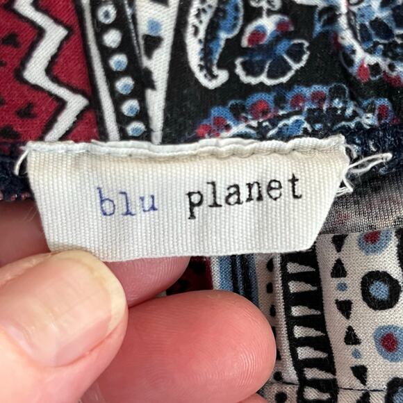 Blu Planet Blue White Floral Stripe Mid Rise Flared T-Shirt Legging Pants XS/SM - Picture 3 of 10